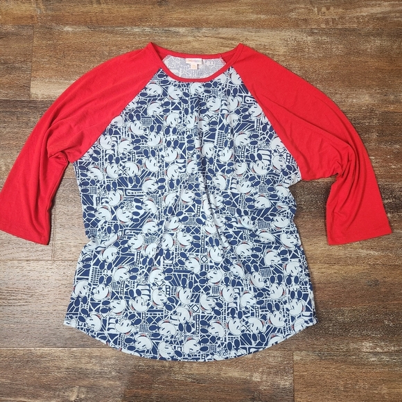 NWOT LulaRoe Disney Mickey Mouse Blue & Red 3/4 Sleeve Top Size 3XL - Picture 1 of 5